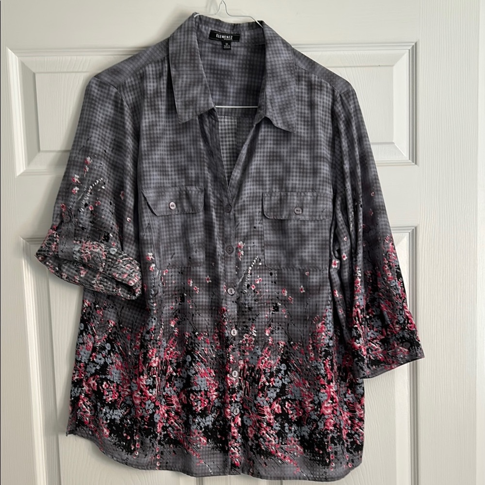 Gray and Pink Button-Up Shirt